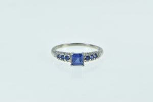 10K Princess Syn. Sapphire Diamond Accent Ring Yellow Gold