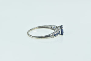 10K Princess Syn. Sapphire Diamond Accent Ring Yellow Gold