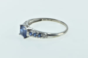 10K Princess Syn. Sapphire Diamond Accent Ring Yellow Gold