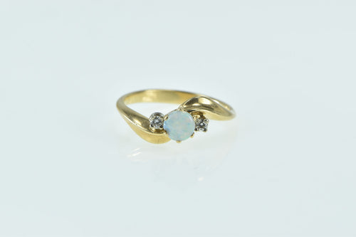 10K Ornate Opal Diamond Vintage Bypass Ring Yellow Gold