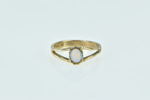 10K Oval Vintage Ornate Natural Opal Statement Ring Yellow Gold
