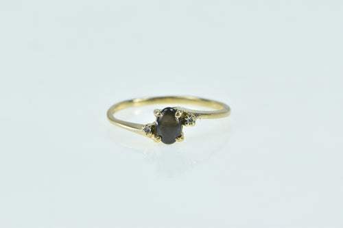 10K Oval Black Star Sapphire Diamond Vintage Ring Yellow Gold