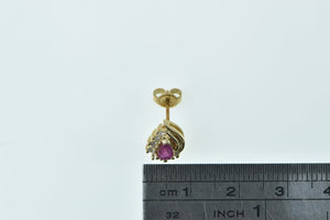 14K Pear Ruby Diamond Accent Single Vintage Earring Yellow Gold