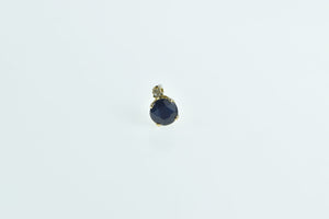 14K Round Sapphire Diamond Accent Single Stud Earring Yellow Gold