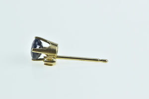 14K Round Sapphire Diamond Accent Single Stud Earring Yellow Gold