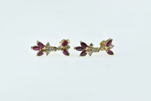 Load image into Gallery viewer, 10K Marquise Ruby Flower Vintage Dangle Earrings Yellow Gold