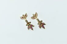 Load image into Gallery viewer, 10K Marquise Ruby Flower Vintage Dangle Earrings Yellow Gold