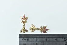 Load image into Gallery viewer, 10K Marquise Ruby Flower Vintage Dangle Earrings Yellow Gold