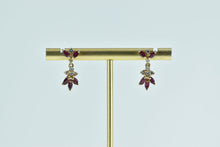 Load image into Gallery viewer, 10K Marquise Ruby Flower Vintage Dangle Earrings Yellow Gold