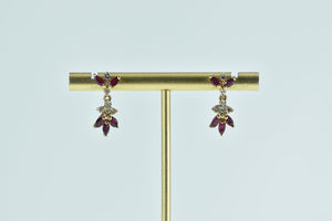 10K Marquise Ruby Flower Vintage Dangle Earrings Yellow Gold