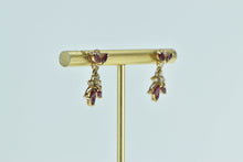 Load image into Gallery viewer, 10K Marquise Ruby Flower Vintage Dangle Earrings Yellow Gold