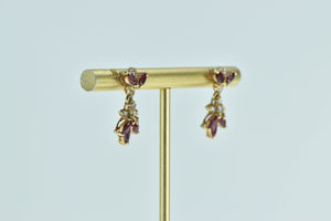 10K Marquise Ruby Flower Vintage Dangle Earrings Yellow Gold