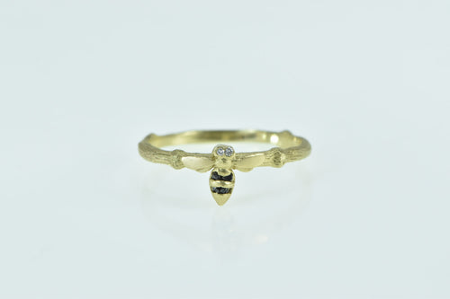 18K Diamond Sapphire Honey Bee Stackable Ring Yellow Gold