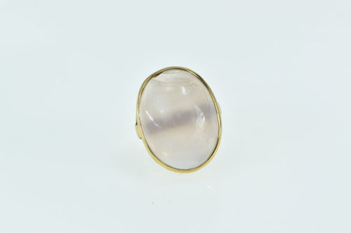 18K Oval Rose Quartz Cabochon Statement Ring Yellow Gold