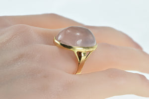 18K Oval Rose Quartz Cabochon Statement Ring Yellow Gold