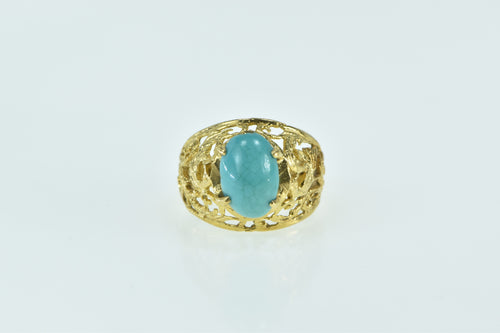 18K Ornate Oval Turquoise Filigree Statement Ring Yellow Gold