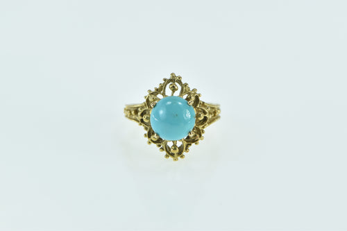 18K Etruscan Revival Turquoise Ornate Filigree Ring Yellow Gold