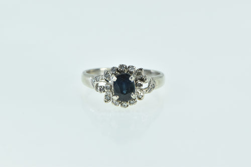 18K Oval Sapphire Diamond Vintage Engagement Ring White Gold