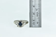 Load image into Gallery viewer, 18K Oval Sapphire Diamond Vintage Engagement Ring White Gold