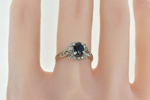 18K Oval Sapphire Diamond Vintage Engagement Ring White Gold