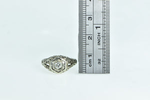 18K Art Deco Filigree Diamond Engagement Ring White Gold