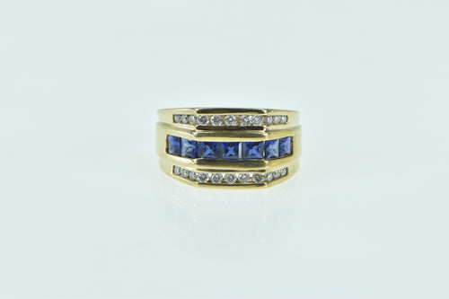 10K Princess Sapphire Diamond Squared Ring Yellow Gold