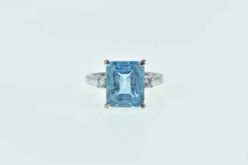 14K Emerald Cut Blue Topaz Diamond Accent Ring White Gold