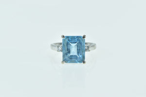 14K Emerald Cut Blue Topaz Diamond Accent Ring White Gold