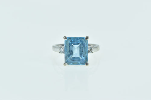 14K Emerald Cut Blue Topaz Diamond Accent Ring White Gold