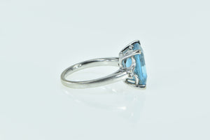 14K Emerald Cut Blue Topaz Diamond Accent Ring White Gold