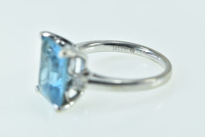 14K Emerald Cut Blue Topaz Diamond Accent Ring White Gold