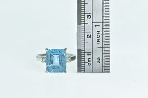 14K Emerald Cut Blue Topaz Diamond Accent Ring White Gold