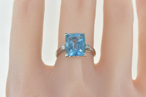 14K Emerald Cut Blue Topaz Diamond Accent Ring White Gold