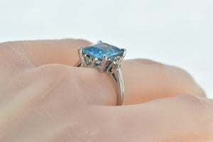 14K Emerald Cut Blue Topaz Diamond Accent Ring White Gold