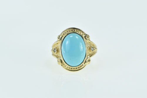 14K LeVian Blue Turquoise Cabochon Diamond Ring Yellow Gold