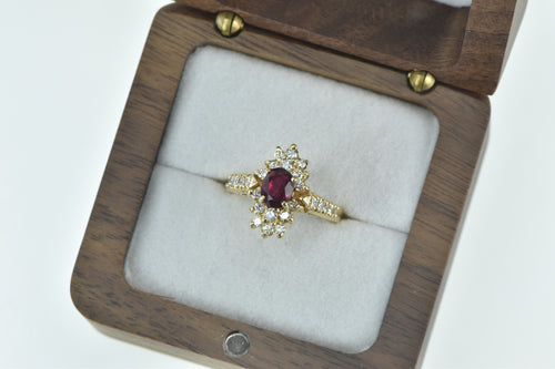 14K 0.85 Ctw Natural Ruby Diamond Engagement Ring Yellow Gold