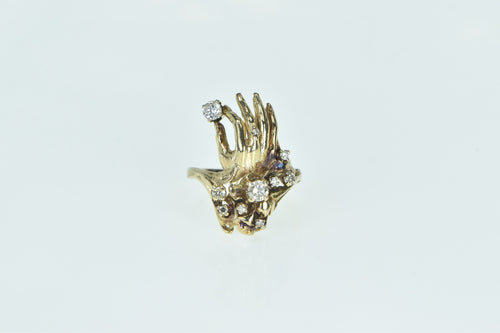 14K 0.45 Ctw Diamond Ornate Hand Statement Ring Yellow Gold