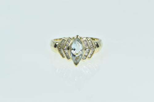 14K 1.84 Ctw Marquise Aquamarine Diamond Ring Yellow Gold