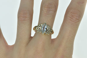 14K 1.84 Ctw Marquise Aquamarine Diamond Ring Yellow Gold