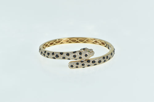 18K Ctw Pave Diamond Enamel Leopard Cuff Bracelet 7