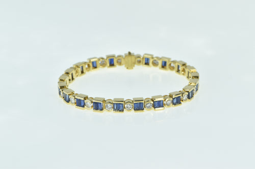 18K 6.45 Ctw Baguette Sapphire Diamond Tennis Bracelet 7 Yellow Gold