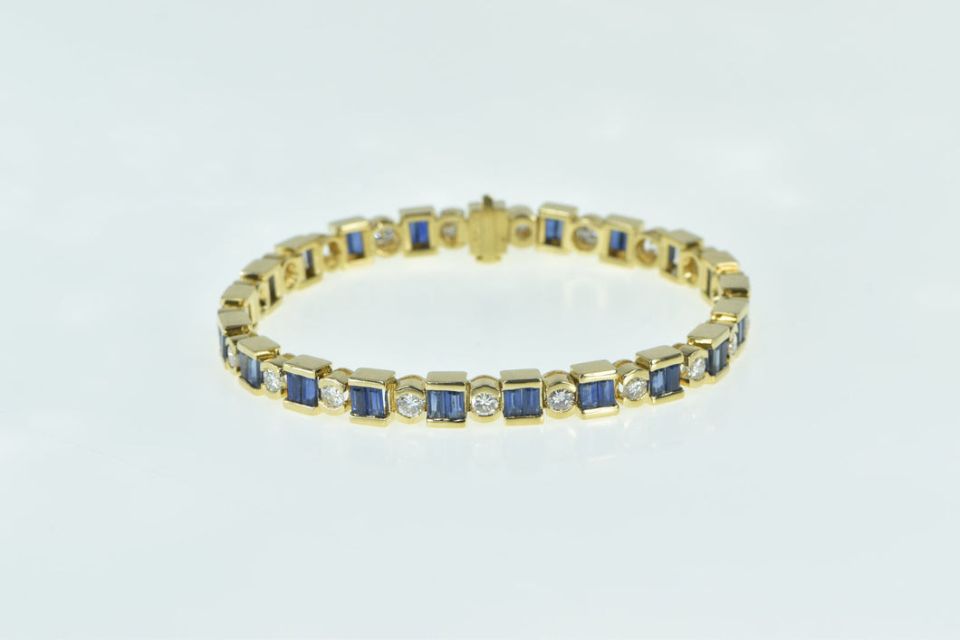 18K 6.45 Ctw Baguette Sapphire Diamond Tennis Bracelet 7 Yellow Gold