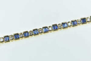 18K 6.45 Ctw Baguette Sapphire Diamond Tennis Bracelet 7 Yellow Gold
