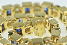 Load image into Gallery viewer, 18K 6.45 Ctw Baguette Sapphire Diamond Tennis Bracelet 7 Yellow Gold
