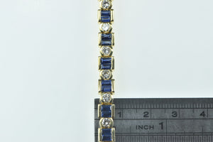 18K 6.45 Ctw Baguette Sapphire Diamond Tennis Bracelet 7 Yellow Gold