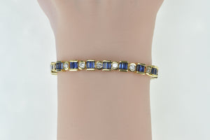18K 6.45 Ctw Baguette Sapphire Diamond Tennis Bracelet 7 Yellow Gold