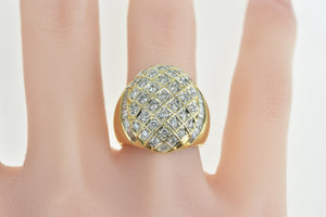 18K 1.47 Ctw Diamond Checkered Dome Statement Ring Yellow Gold