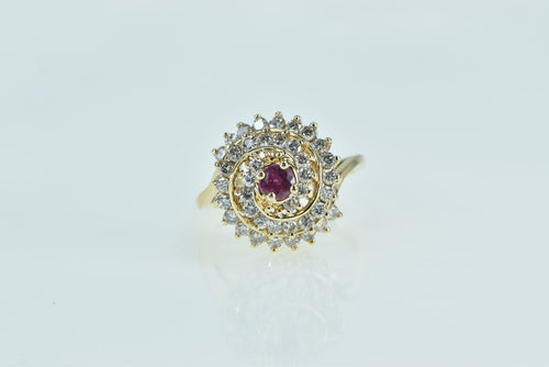 14K 1.00 Ctw Ruby Diamond Swirl Vintage Cocktail Ring Yellow Gold