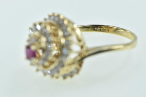 14K 1.00 Ctw Ruby Diamond Swirl Vintage Cocktail Ring Yellow Gold