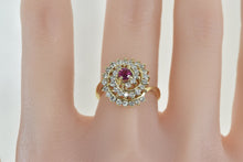 Load image into Gallery viewer, 14K 1.00 Ctw Ruby Diamond Swirl Vintage Cocktail Ring Yellow Gold